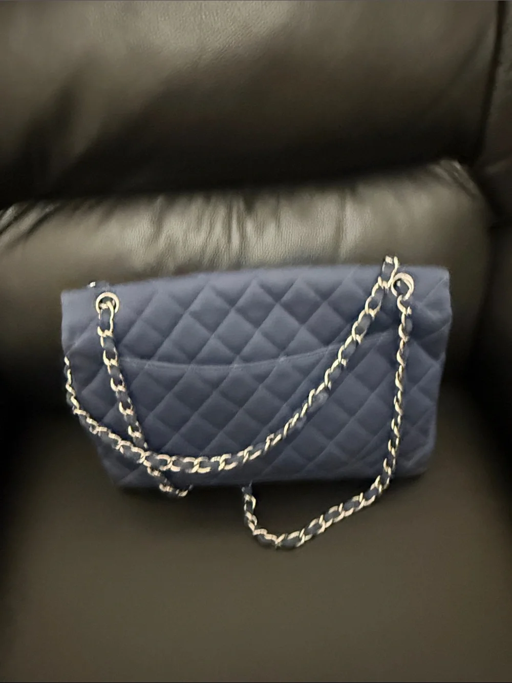 Chanel blue jersey single jumbo flap bag